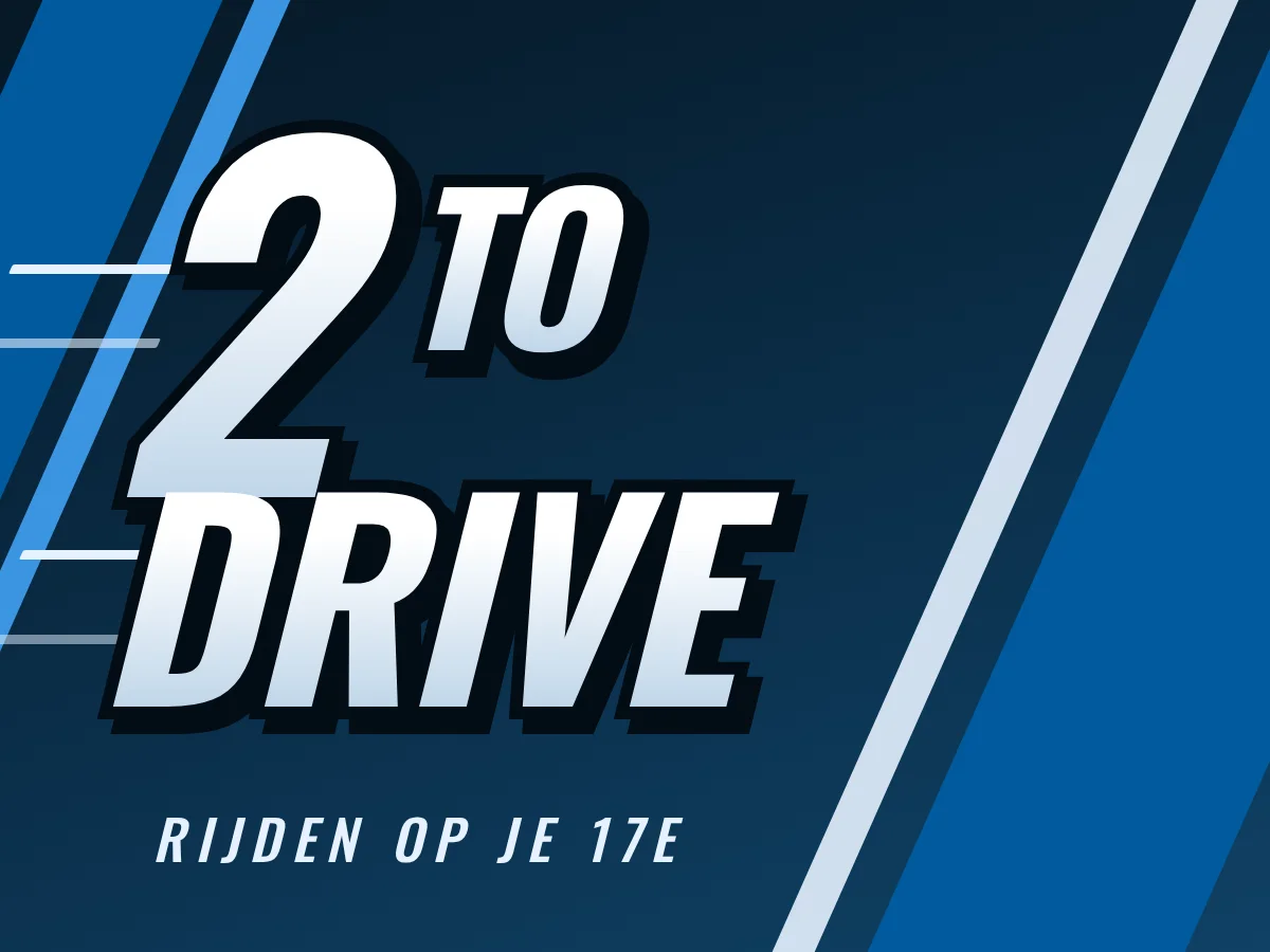 2toDrive in grote, schuine letters op een blauwe achtergrond met snelheidsstrepen